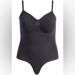 SKIMS Everyday Sculpt Black Shapewear Bodysuit with Spaghetti Straps